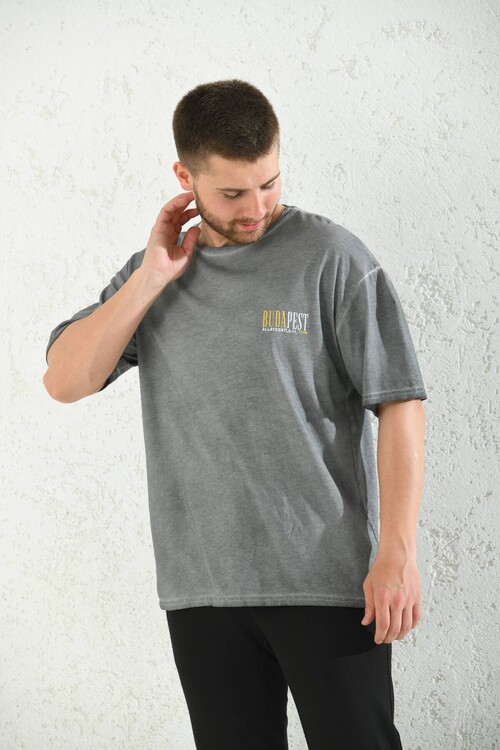 Anthracite Print Detailed Oversize T-Shirt