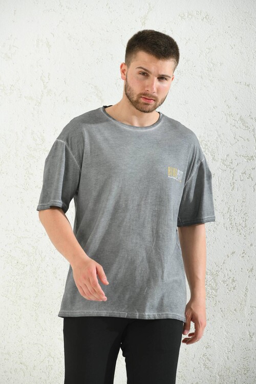 Anthracite Print Detailed Oversize T-Shirt