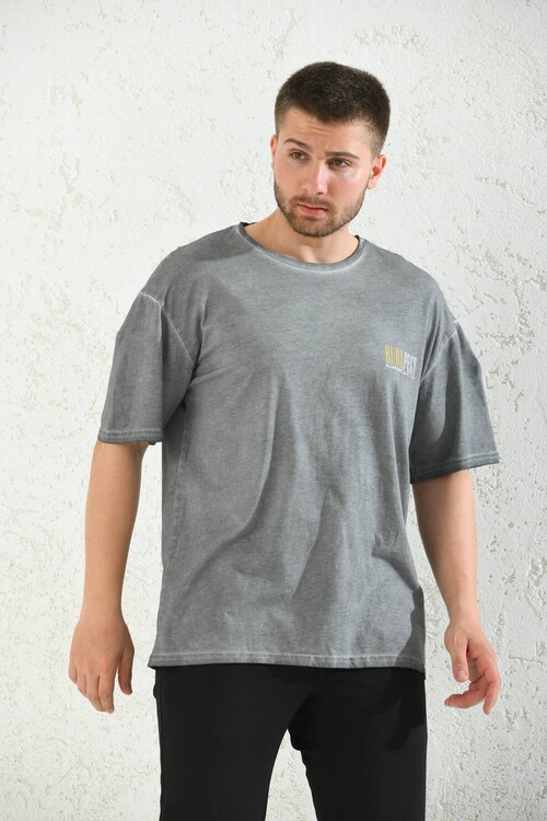Anthracite Print Detailed Oversize T-Shirt