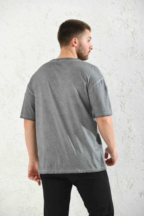 Anthracite Print Detailed Oversize T-Shirt