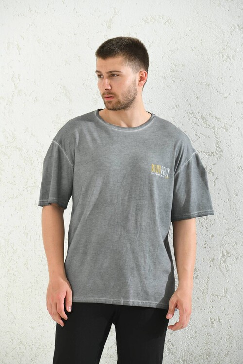 Anthracite Print Detailed Oversize T-Shirt