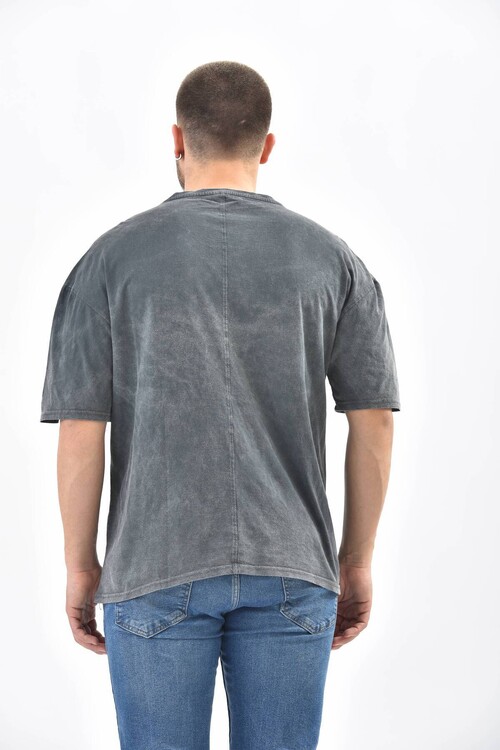 Anthracite Crew Neck Embroidery Detailed T-Shirt