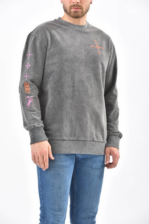Antrasit Kol ve Sırt Baskı Detaylı Sweatshirt