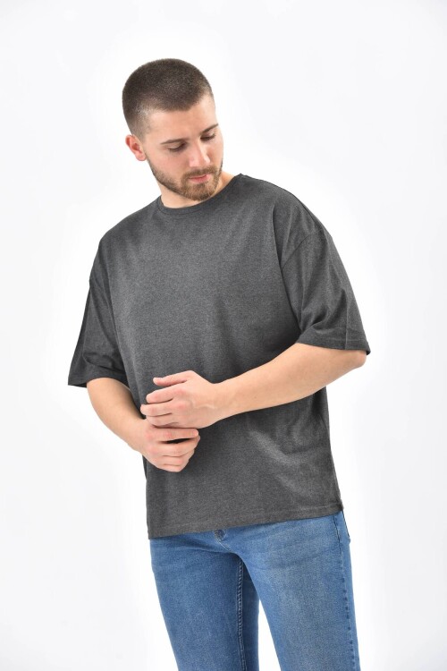 Anthracite Back Print Detailed Short Sleeve T-Shirt