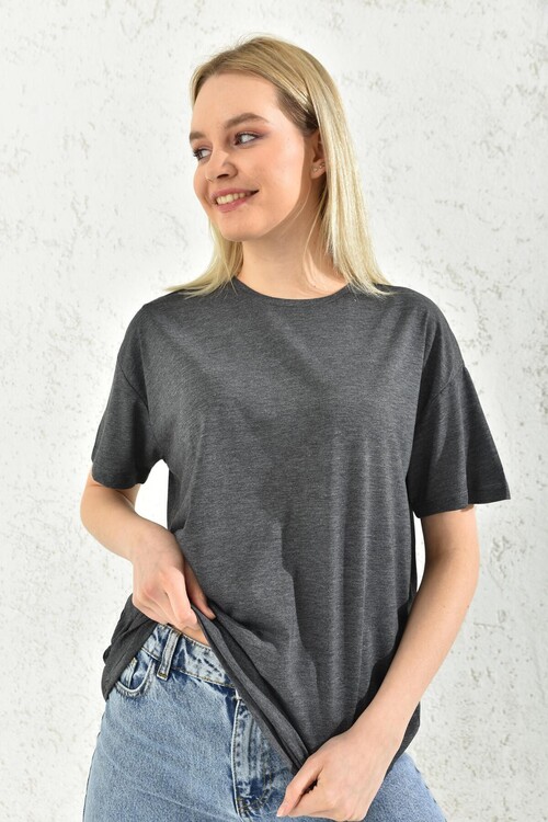 Anthracite Back Print Detailed T-Shirt