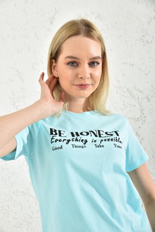 Bebe Blue Print Detail Crew Neck T-Shirt