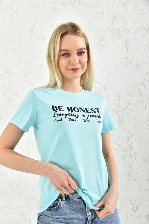 Bebe Blue Print Detail Crew Neck T-Shirt