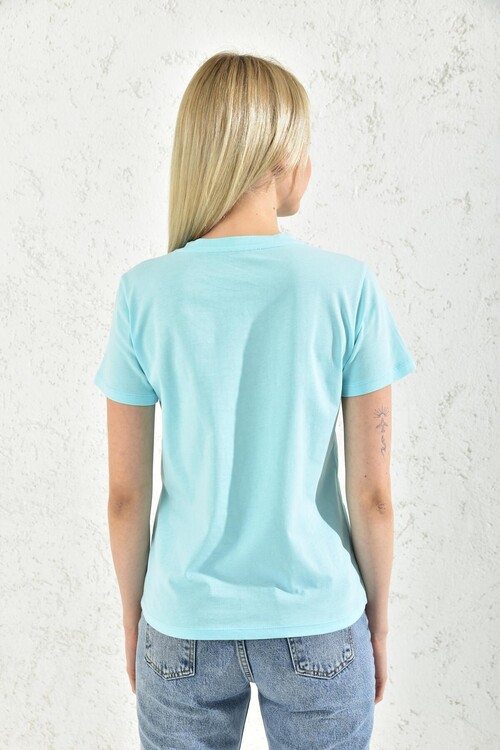 Bebe Blue Print Detail Crew Neck T-Shirt