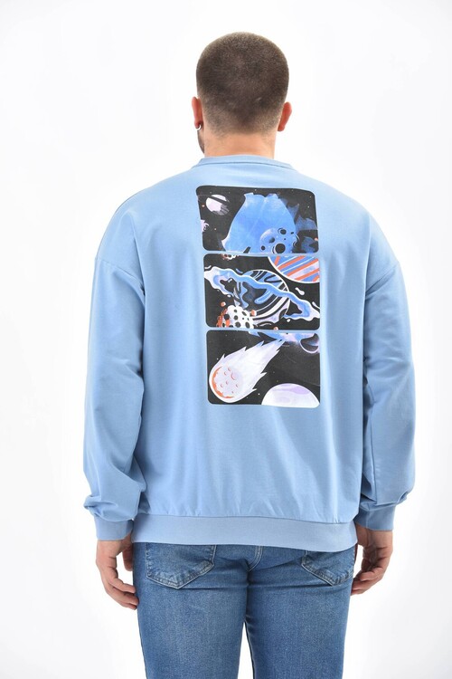 Bebe Blue Crew Neck Front and Back Printed Sweatshirt