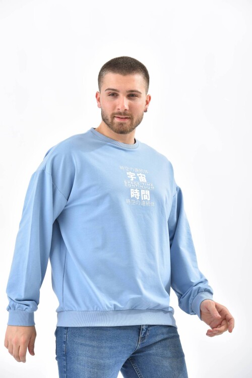 Bebe Blue Crew Neck Front and Back Printed Sweatshirt