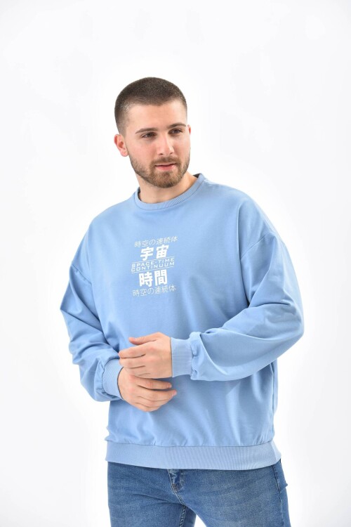 Bebe Blue Crew Neck Front and Back Printed Sweatshirt
