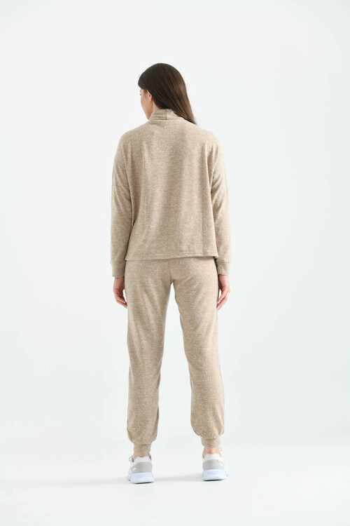 Beige Turtleneck Soft Knitted Pajamas Set