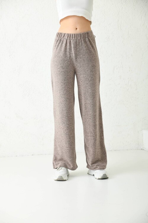 Beige Elastic Waist Straight Leg Sweatpants