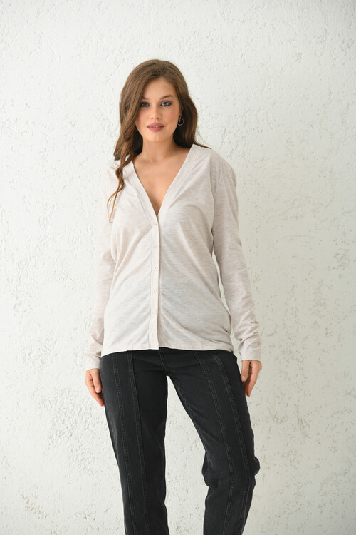 Beige Buttoned Knitted Cardigan