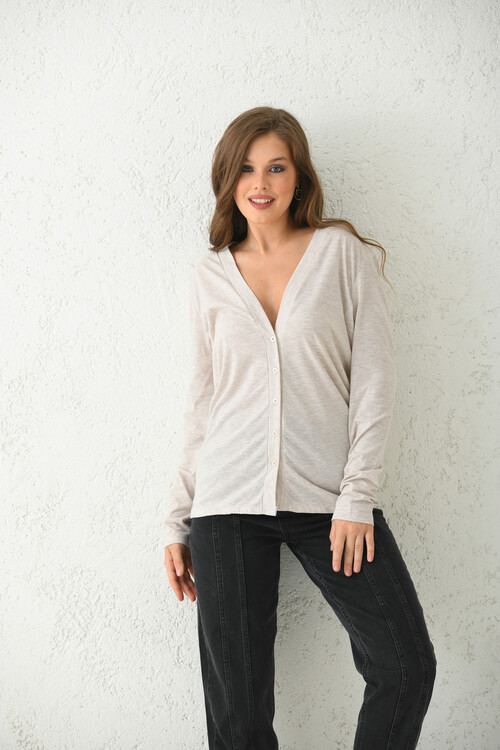 Beige Buttoned Knitted Cardigan