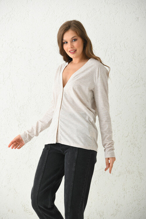 Beige Buttoned Knitted Cardigan