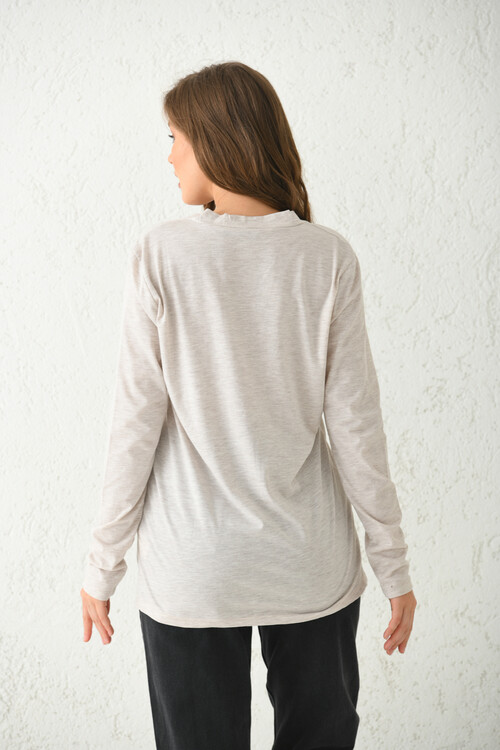 Beige Buttoned Knitted Cardigan