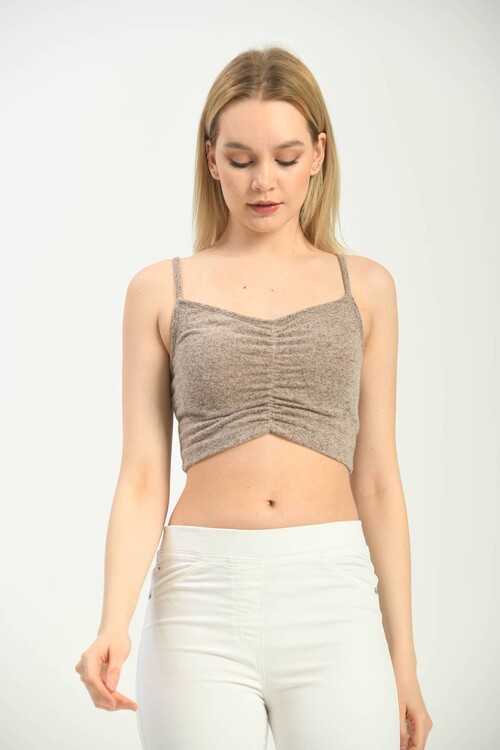 Beige Front Pleated Strap Bustier