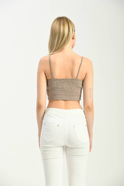 Beige Front Pleated Strap Bustier