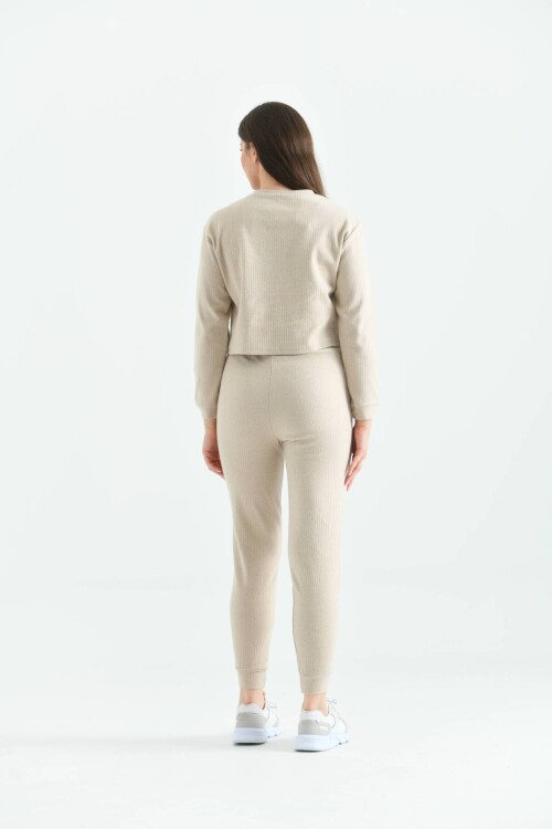 Beige Soft Fabric Knitted Pajamas Set