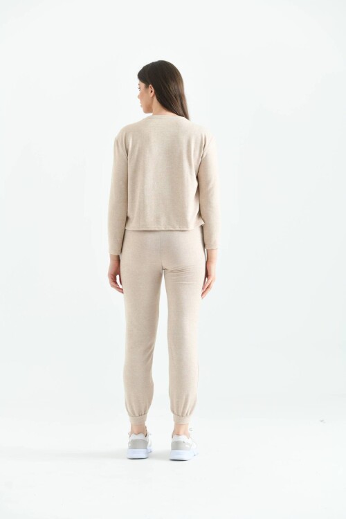 Beige Soft Fabric Knitted Pajamas Set