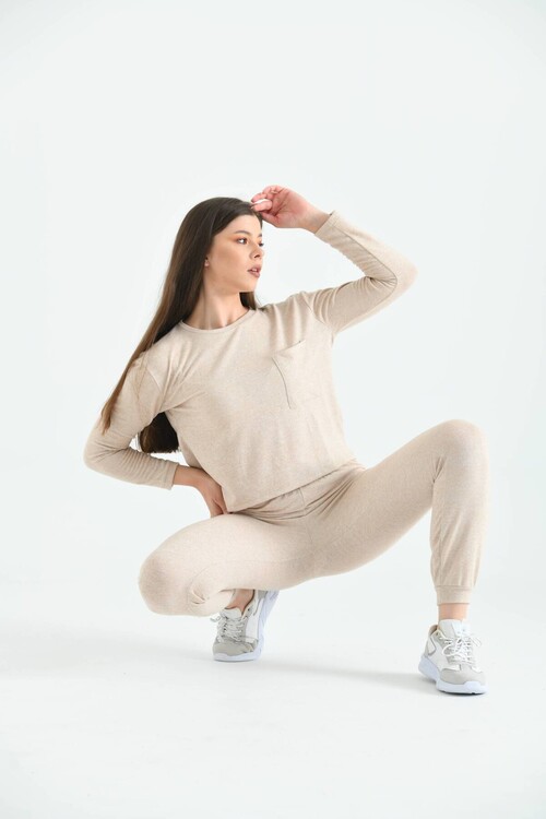 Beige Soft Fabric Knitted Pajamas Set