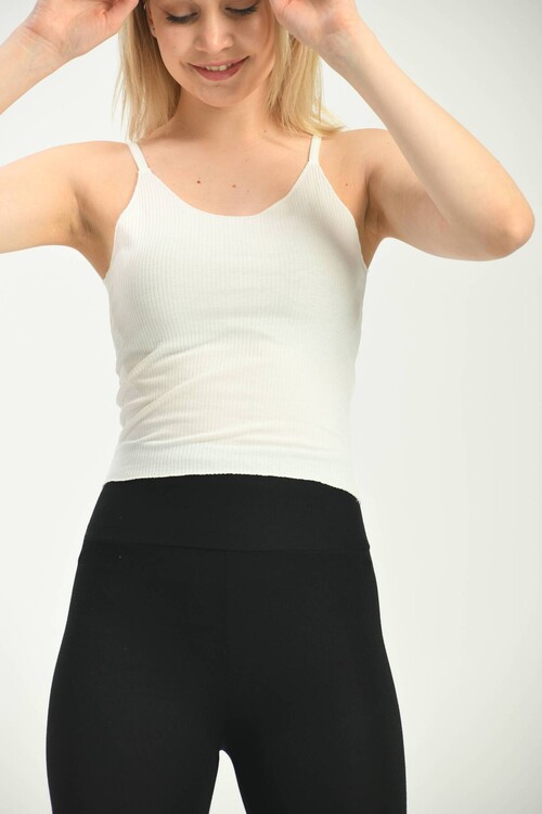 Beyaz Askılı Fitted Örme Atlet