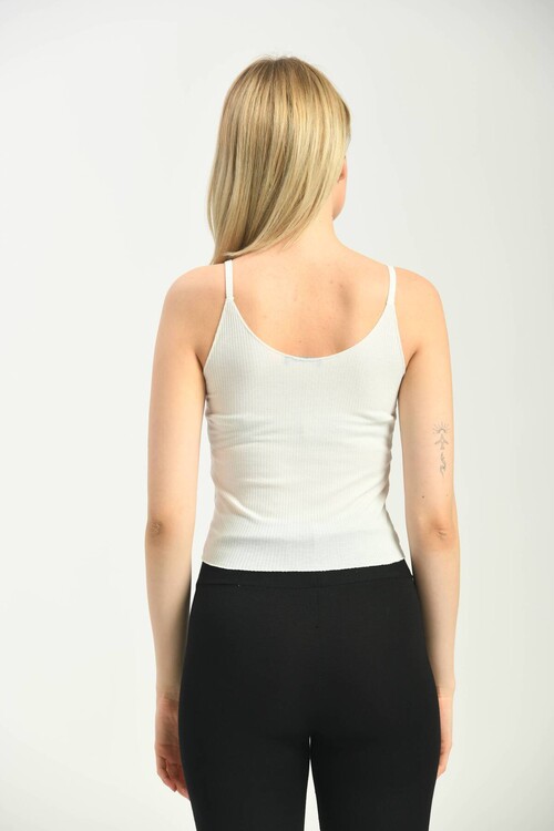 Beyaz Askılı Fitted Örme Atlet