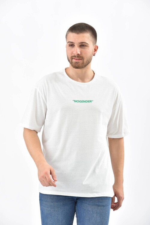 Beyaz Baskı Detaylı Relaxed Fit T-Shirt