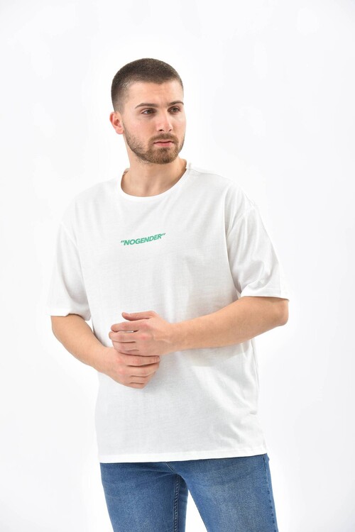 Beyaz Baskı Detaylı Relaxed Fit T-Shirt