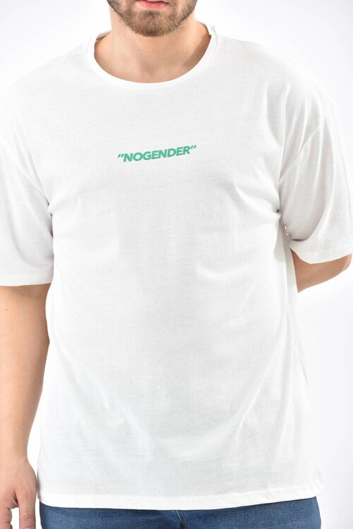 Beyaz Baskı Detaylı Relaxed Fit T-Shirt
