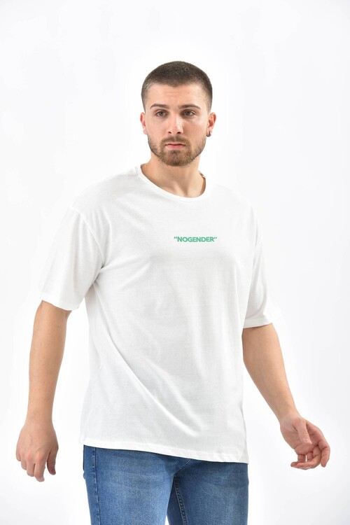 Beyaz Baskı Detaylı Relaxed Fit T-Shirt