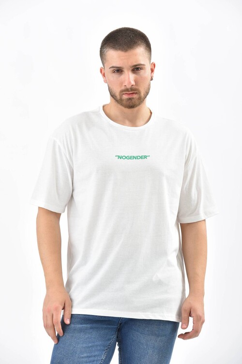 Beyaz Baskı Detaylı Relaxed Fit T-Shirt