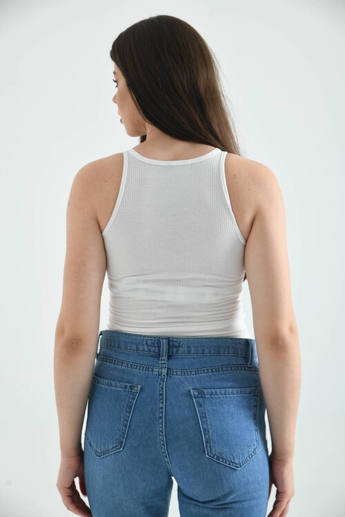 White Halter Neck Snap Fastener Body