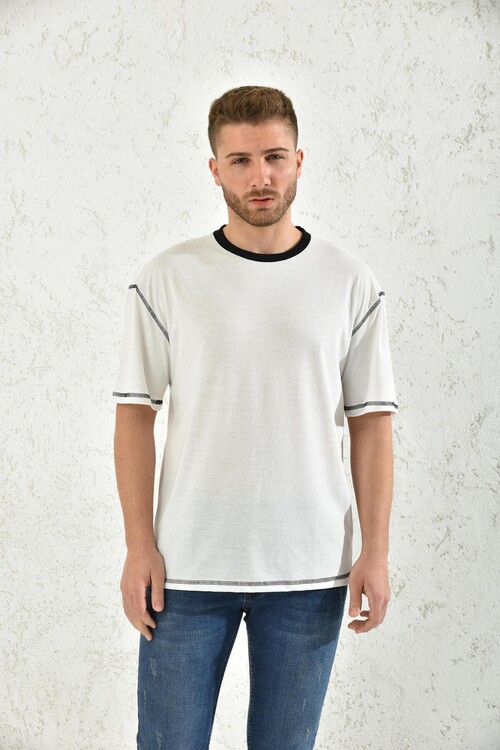 White Short Sleeve Colorful Collar T-Shirt