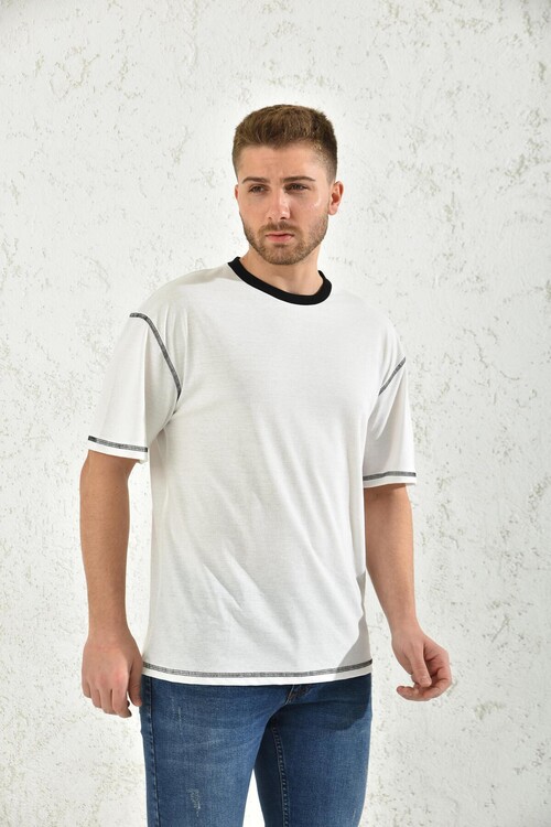 White Short Sleeve Colorful Collar T-Shirt