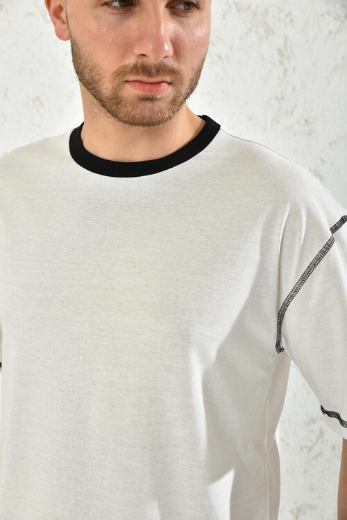 White Short Sleeve Colorful Collar T-Shirt