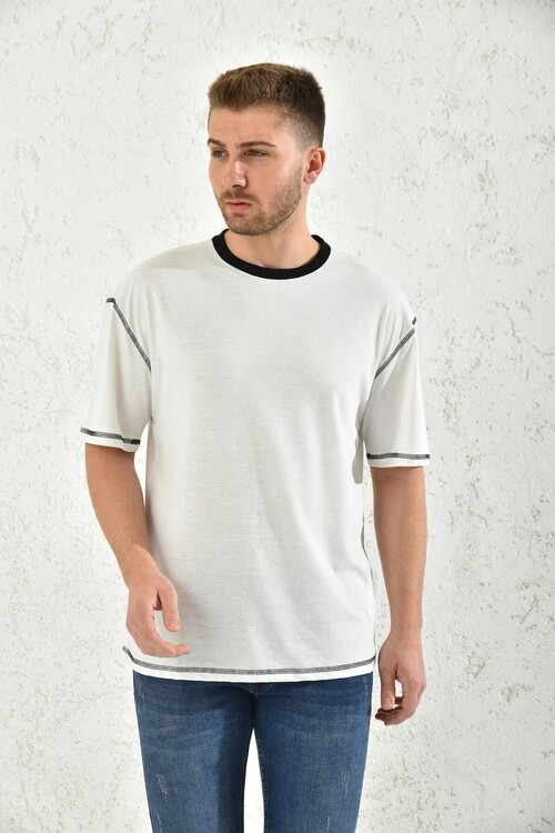 White Short Sleeve Colorful Collar T-Shirt