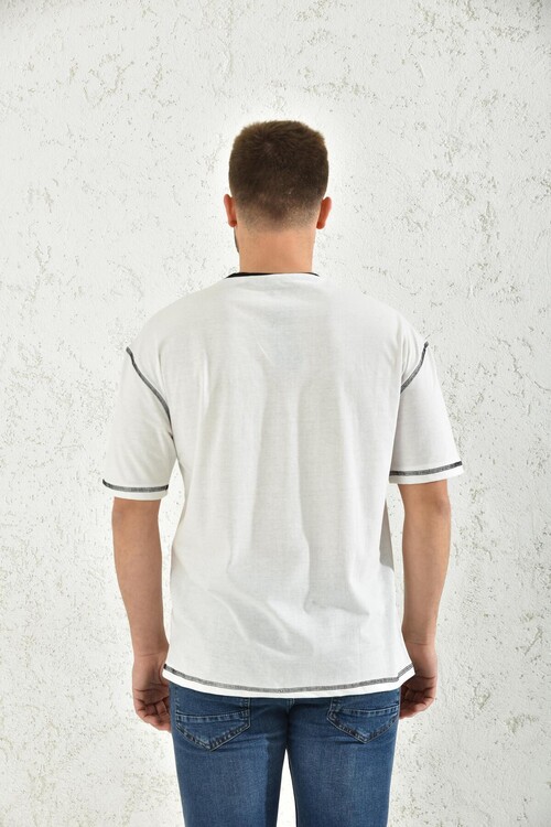 White Short Sleeve Colorful Collar T-Shirt