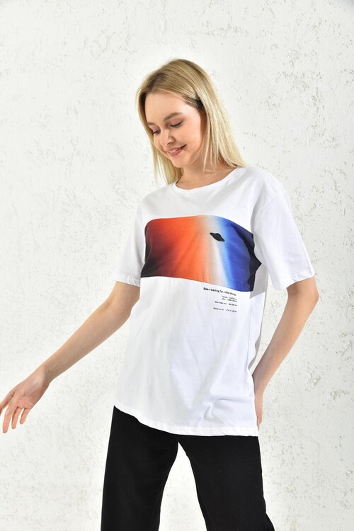 White Front Print Detailed T-Shirt