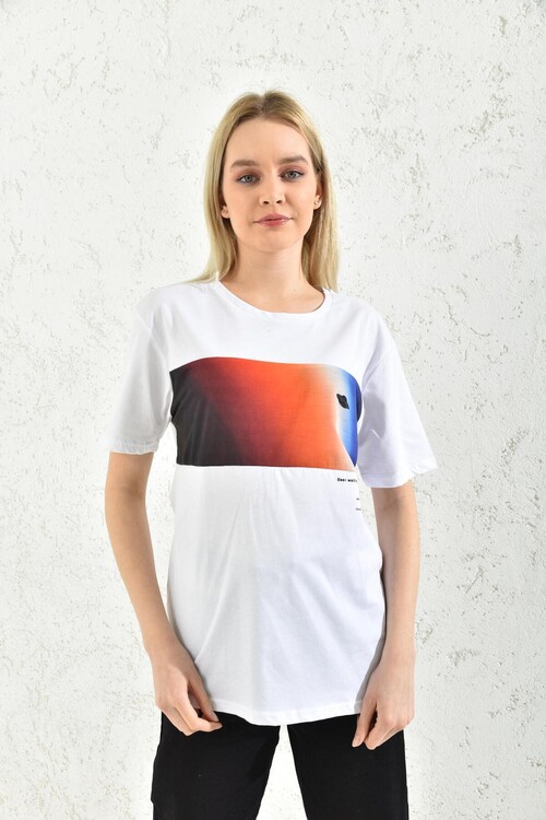 White Front Print Detailed T-Shirt