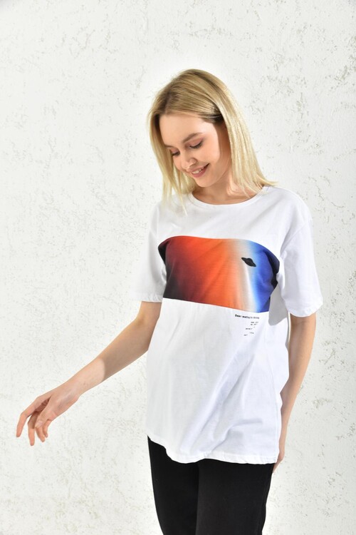 White Front Print Detailed T-Shirt