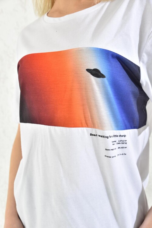 White Front Print Detailed T-Shirt