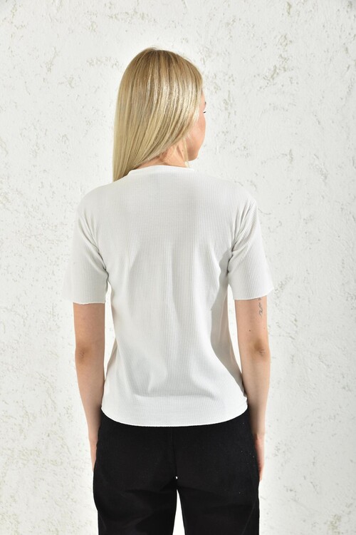 White Front Print Detailed T-Shirt