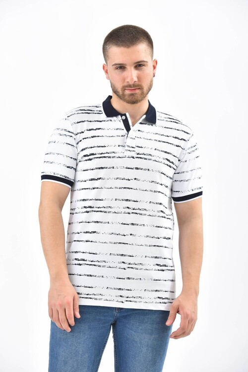 White Polo Neck Printed Short Sleeve T-Shirt