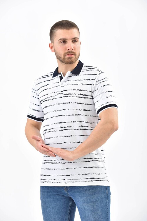 White Polo Neck Printed Short Sleeve T-Shirt