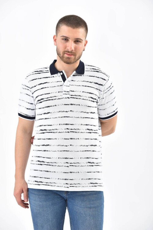 White Polo Neck Printed Short Sleeve T-Shirt