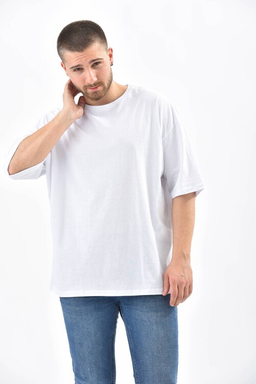 White Back Print Detailed Short Sleeve T-Shirt
