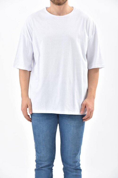 White Back Print Detailed Short Sleeve T-Shirt