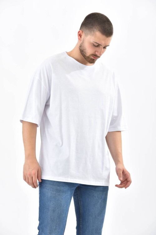 White Back Print Detailed Short Sleeve T-Shirt